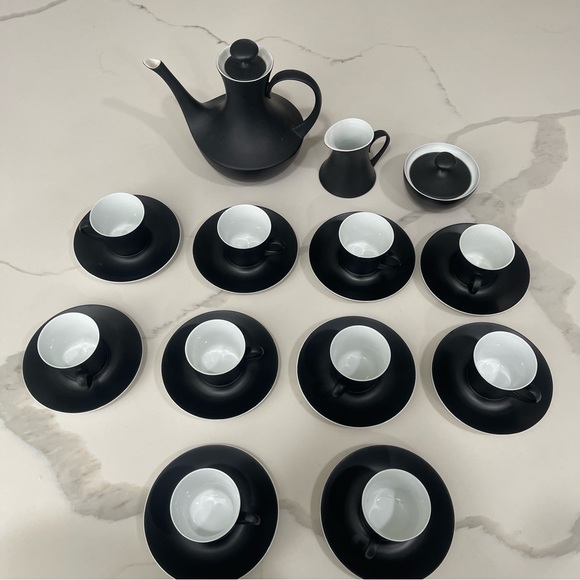 Espana Noche Block Bidasoa Black Matte Coffee Tea Set Vintage 25 Piece Set - Picture 2 of 16